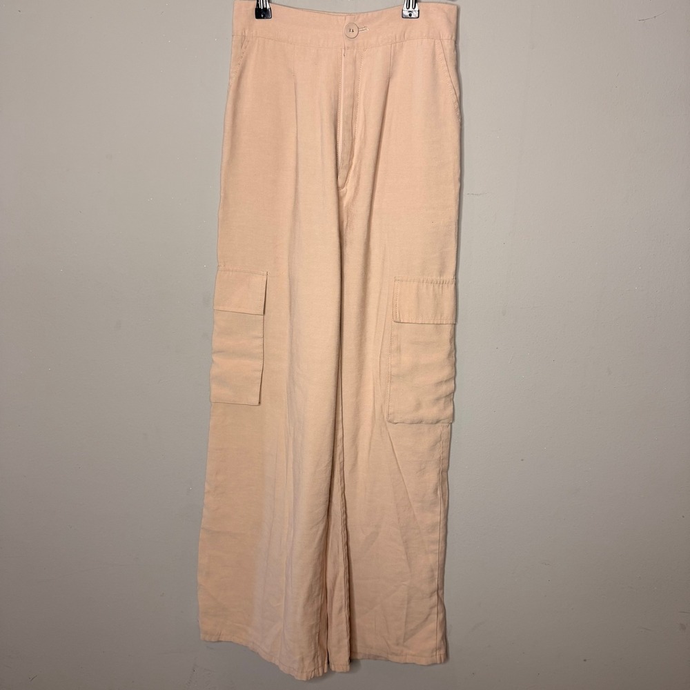 Missguided Tall US 2 Wide Leg Cargo Pants High Rise Utility Trousers Tan